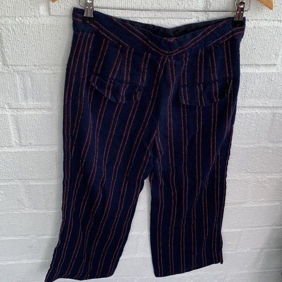 Carven Striped Cropped Gaucho Navy High Rise Trouser Pants Sz 38 - Picture 7 of 9